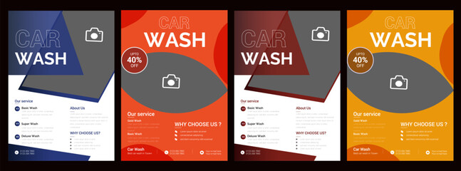 Modern Car Wash Flyer.Vector layout design with car for car wash service. Adapt to poster, flyer or banner. A4 size.