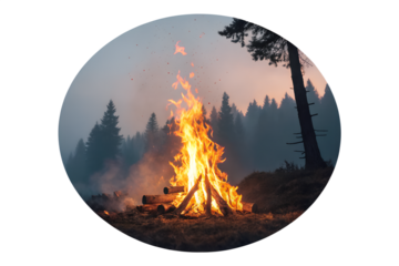 Circular fire isolated on white on transparent white background png