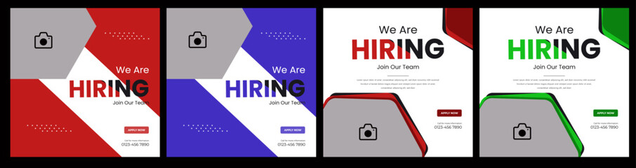 Flat Hiring announcement social media post design.Modern and creative hiring square banner template design.We are hiring job vacancy,Digital Marketing agency social media post.Set of editable square 