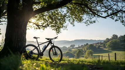 Fototapeta premium cyclist on the road in sunset