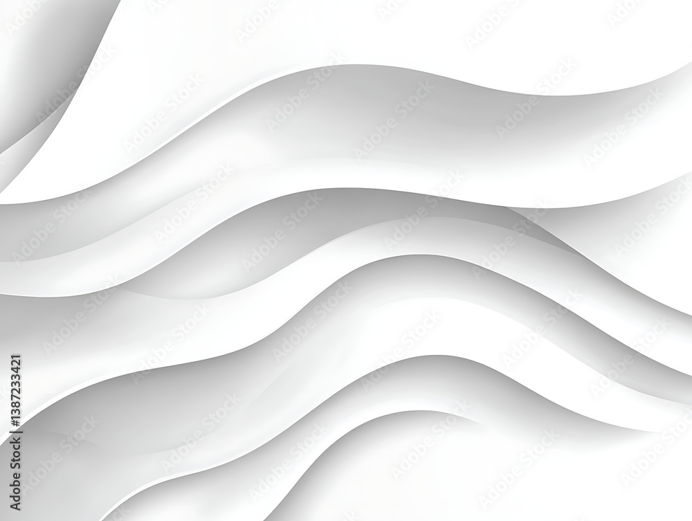 Poster abstract white background with smooth wave lines and white cloth texture for minimalist design and s