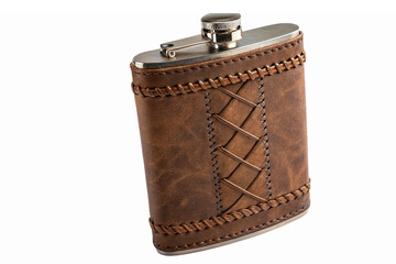 Vintage Leather Wrapped Flask with Intricate Stitching and Stainless Steel Top for Outdoor Events
