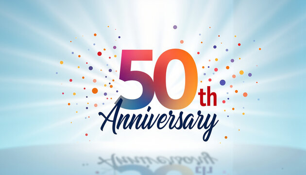50th Anniversary Celebration with Colorful Confetti Background  
