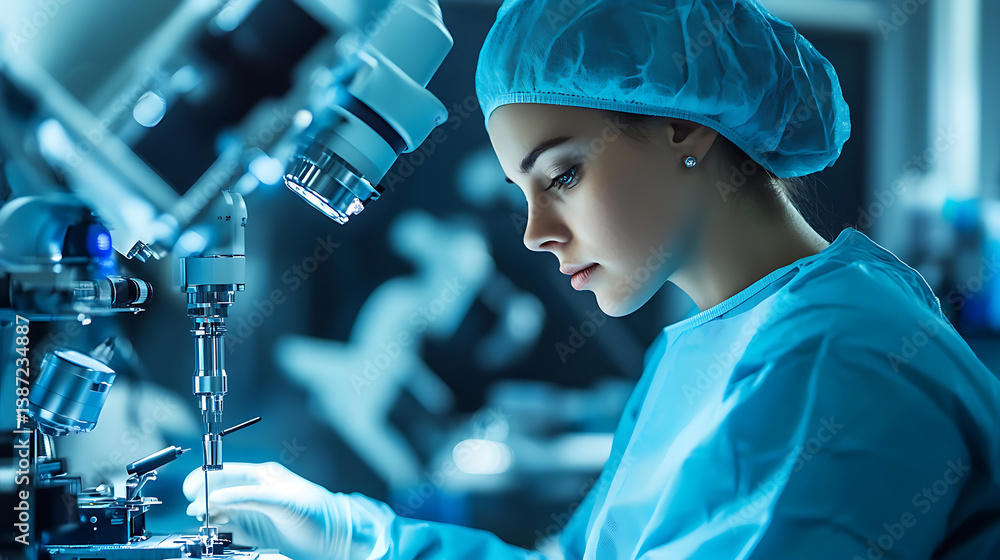 Wall mural a medical device engineer developing robotic surgical instruments for minimally invasive procedures,