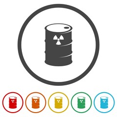 Radioactive metal barrel icon. Set icons in color circle buttons