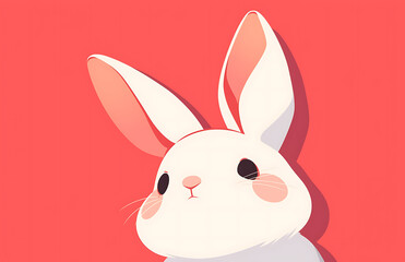 Fototapeta premium Red and white minimalist rabbit ear-shaped logo design with flat vector graphics, incorporating Easter festival elements and esports aesthetics for e-commerce website branding.