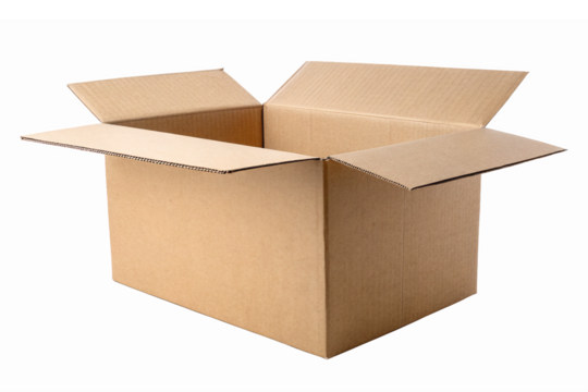 Open Cardboard Box on Transparent Background for Shipping Packaging and Storage Solutions