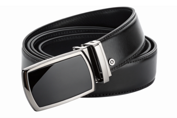 Elegant Black Leather Belt with Stylish Square Silver Buckle and Smooth Finish
