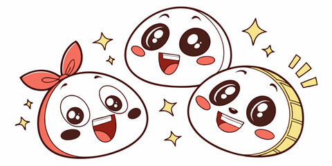 Kawaii cute face element vector set. Funny Japanese emoticon in different expressions, big eyed, mouth, eyebrows. Cartoon character and face illustration. Design for decoration, sticker, icon, kids