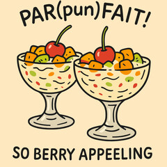 Fruit Dessert Cups with Funny Text Illustration and Dessert Pun