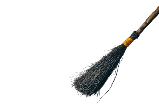 A creepy witch’s broomstick isolated on a white background