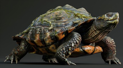 Naklejka premium 3D model of a multi-colored snapping turtle