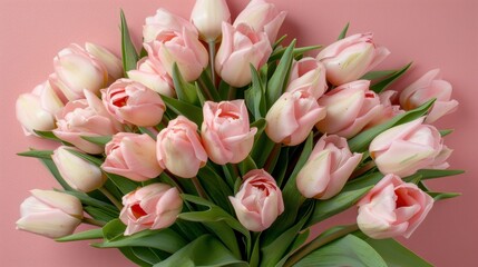 Elegant Bouquet of Light Pink Tulips on Soft Pink Background