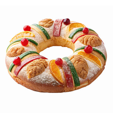 Colorful Rosca de Reyes Traditional Mexican Sweet Bread Decorated with Candied Fruits