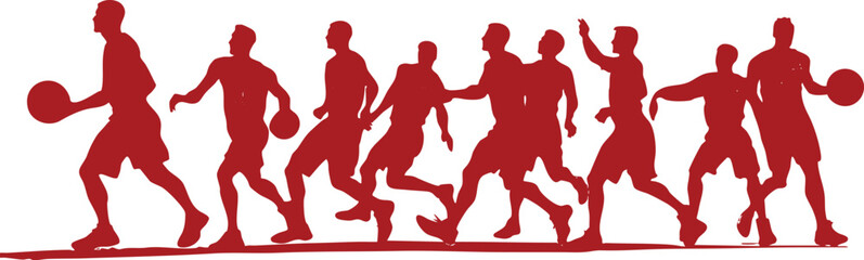 Collection of silhouettes of basketball players jumping and running. Suitable for sports elements such as matches, competitions or clothing.