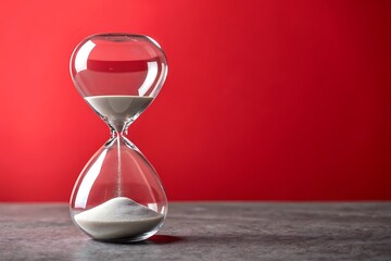 Hourglass with red sand on a red background symbolizing the passage of time
