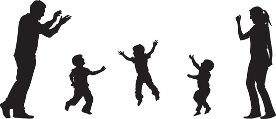 Vector collection of family silhouettes, father, mother and children. Suitable for people, family and group elements.