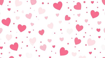 Pink white background with hearts and dots seamless pattern