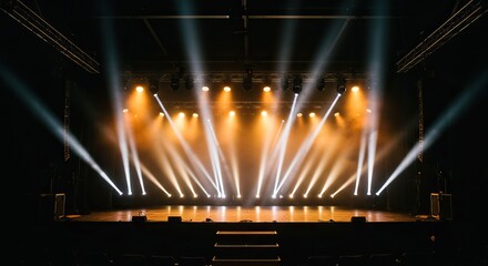Dramatic theater stage with bright spotlights for event or performance design