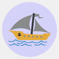 Icon sail ship. Transportation elements. Icons in color mate style. Good for prints, posters, logo, sign, advertisement, etc.