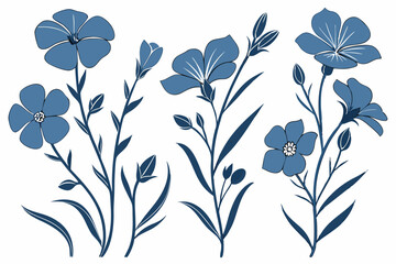 Fototapeta premium set of Blue Flax Flower silhouette vector illustration