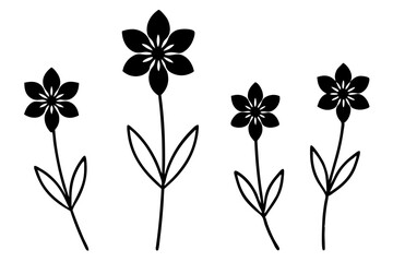 set of Blue Flax Flower silhouette vector illustration