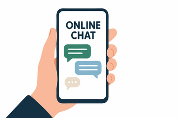 Modern Smartphone Displaying Online Chat Interface with Colorful Message Bubbles in Hand Vector Illustration for Mobile Communication Apps, Digital Messaging, and Customer Support Concepts