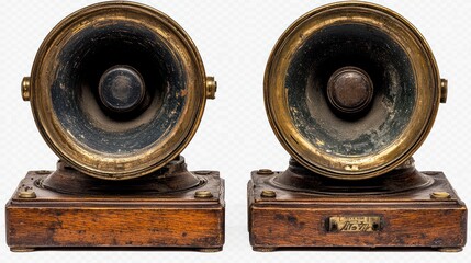 Antique Brass and Wood Telephones: A Pair of Vintage Communication Devices