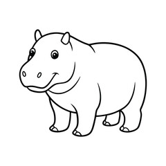 hippopotamus line art illustration on white background