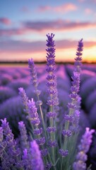 Obraz premium Stunning Lavender Field at Beautiful Sunset Wallpaper