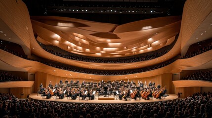 Full orchestra hall, concert in progress