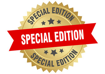 special edition. special edition round red and gold label isolated on transparent background