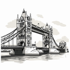 Obraz premium Tower Bridge hand-drawn comic illustration. Tower Bridge. Vector doodle style cartoon illustration