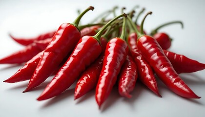 Vibrant Red Chili Peppers Arranged on White Surface for Cooking