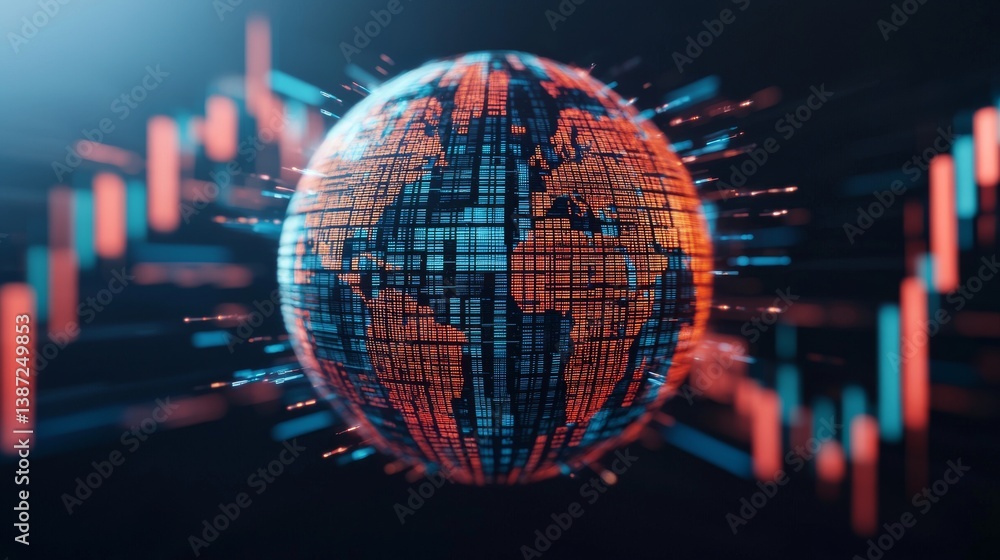 Poster global network data visualization interactive financial trends digital globe technology environment 