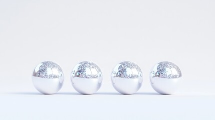 Four shiny silver spheres in a row