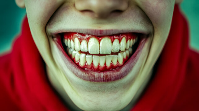 Teenager showing unnatural red gums and teeth while smiling