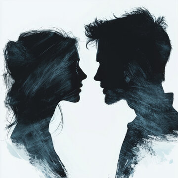 Artful siluette of a young couple in love