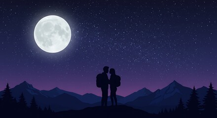 Moonlit Rendezvous: Mountaintop Romance AI Generated