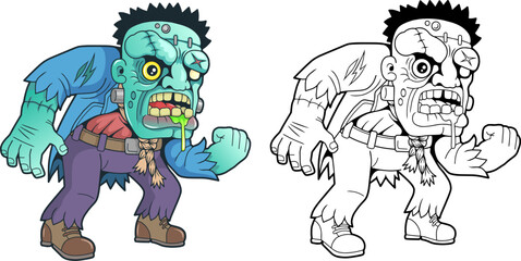 cartoon evil monster, coloring book, outline illustration