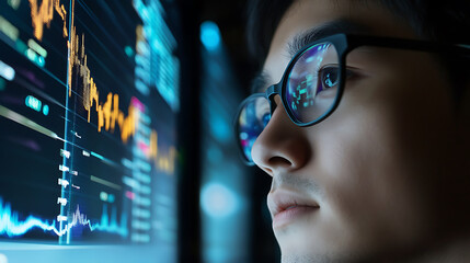 A quantum computing engineer developing quantum algorithms for financial modeling, advanced lab with real-time quantum data analysis and financial simulation, Scientific style