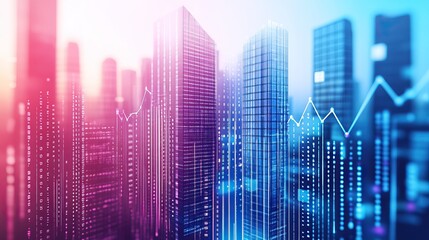 Futuristic cityscape with growth charts