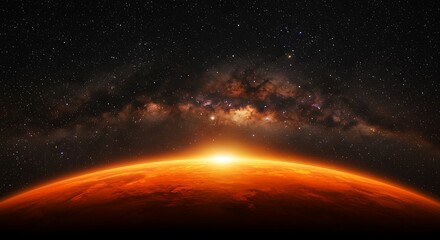 Obraz premium Martian Dawn's Embrace AI Generated