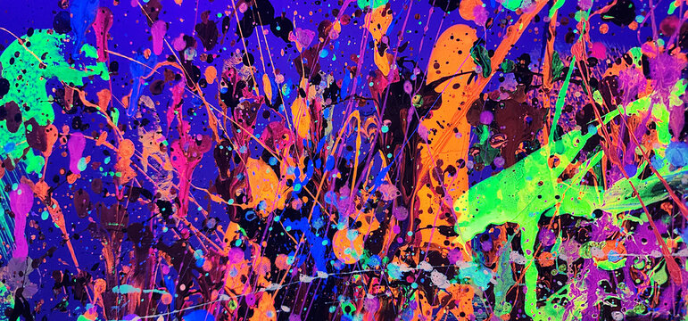 Abstract Color Bursts On A GLow In The Dark Canavas