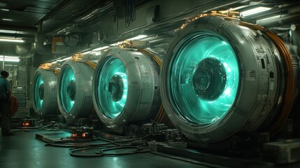 Futuristic energy core array in a subterranean facility