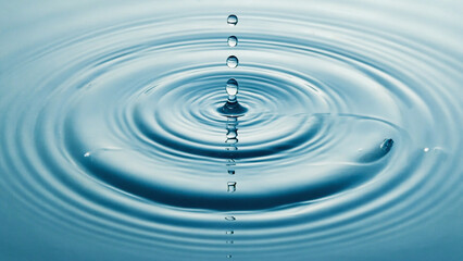 Aqua Rhapsody: A single, crystalline droplet gracefully dances into the liquid expanse, triggering a sequence of concentric ripples, capturing the fluid symphony and nature's delicate balance.
