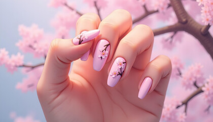 Naklejka premium beauty pink spring nails