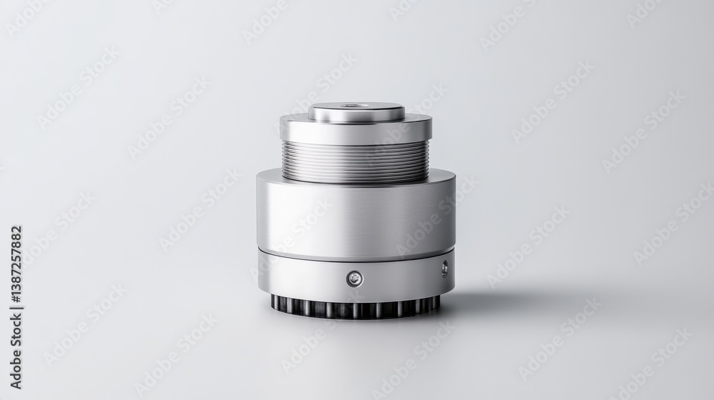 Aufkleber silver industrial component with circular design and textured base on soft gray background