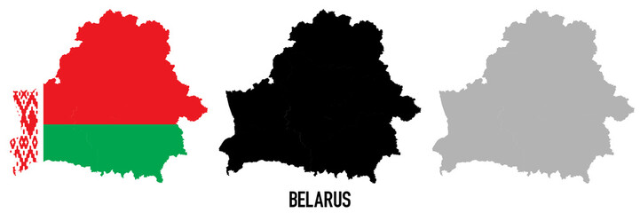 Naklejka premium Belarus flag and map shape black and gray color. EPS.file.