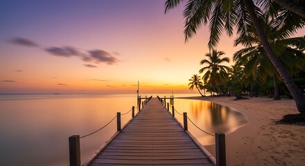Fototapeta premium Sunset Pier: Tropical Serenity AI Generated
